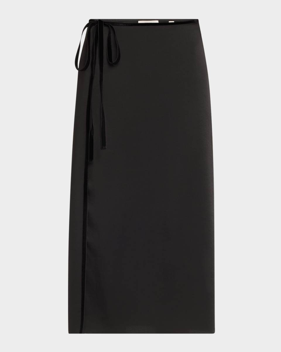 Velvet-Trim Side-Slit Midi Skirt